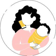 women rocking baby while on the phone illustration