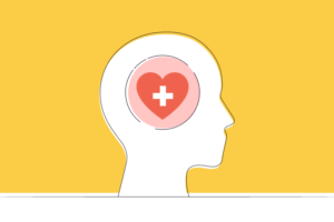 cartoon image of a heart shaped brain representing good mental health awareness
